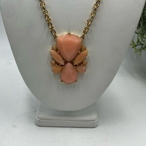 Kate Spade Blush Pink Color Pop Medallion Pendant Long Gold Tone Necklace‎